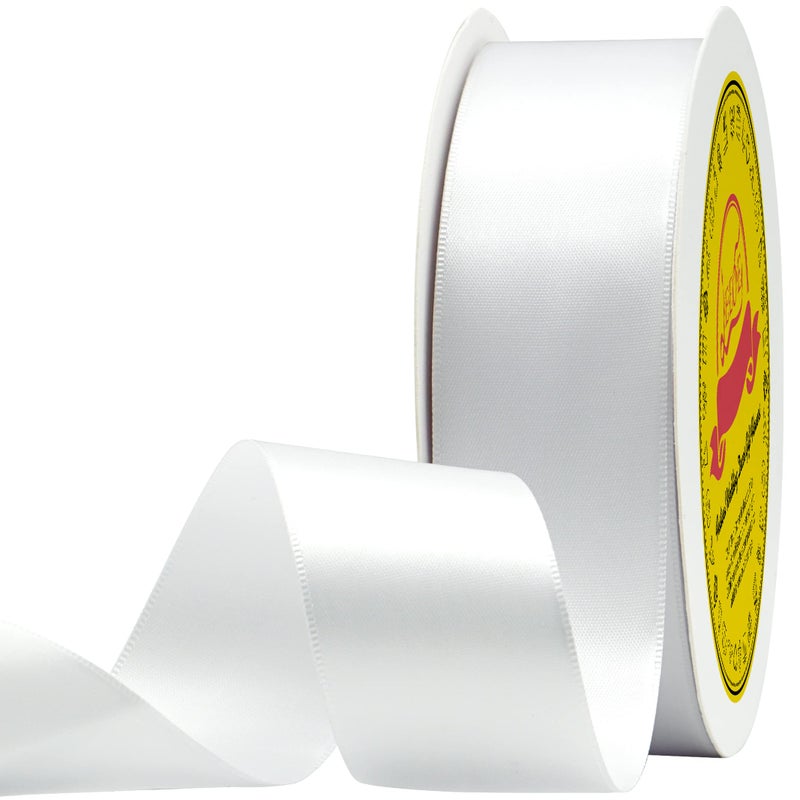LEEQE Double Face White Satin Ribbon 1-1/2 inch X 50 Yards Polyester White Ribbon for Gift Wrapping Very Suitable for Weddings Party Hair Bow Invitation Decorations and More - Image 1